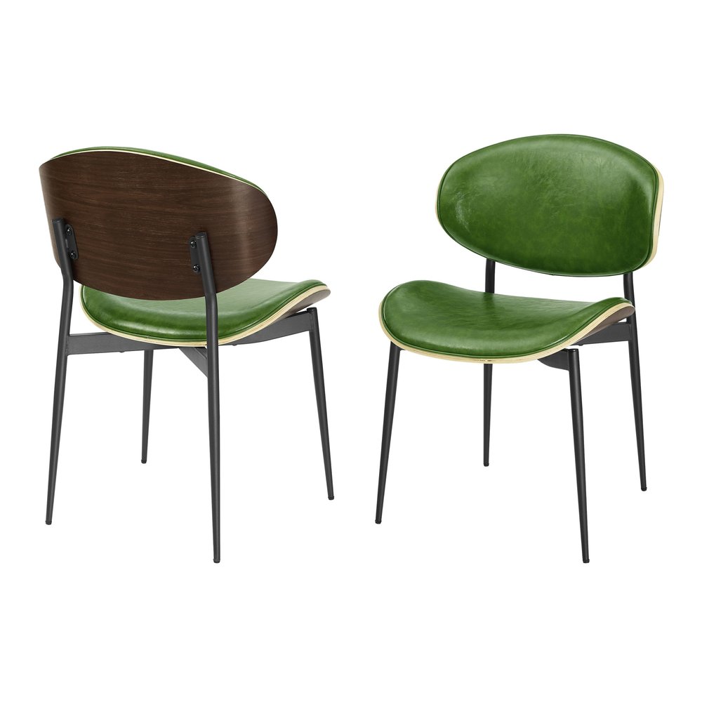 Set of Two Black Faux Leather and Wood Partially Open Back Dining Side Chairs