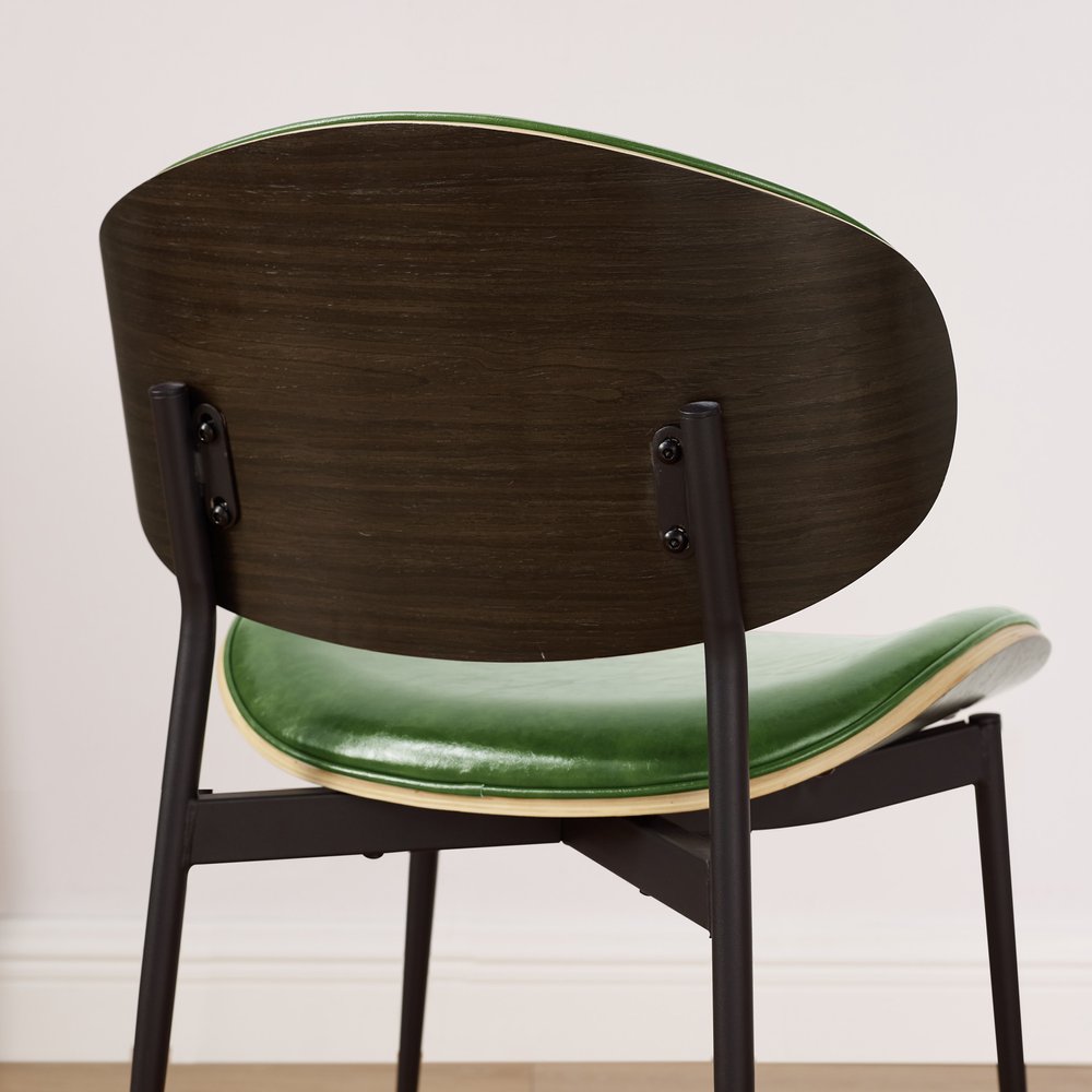 Set of Two Black Faux Leather and Wood Partially Open Back Dining Side Chairs