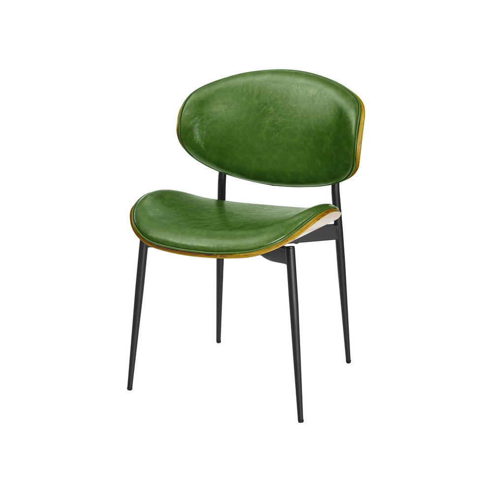 Set of Two Black Faux Leather and Wood Partially Open Back Dining Side Chairs