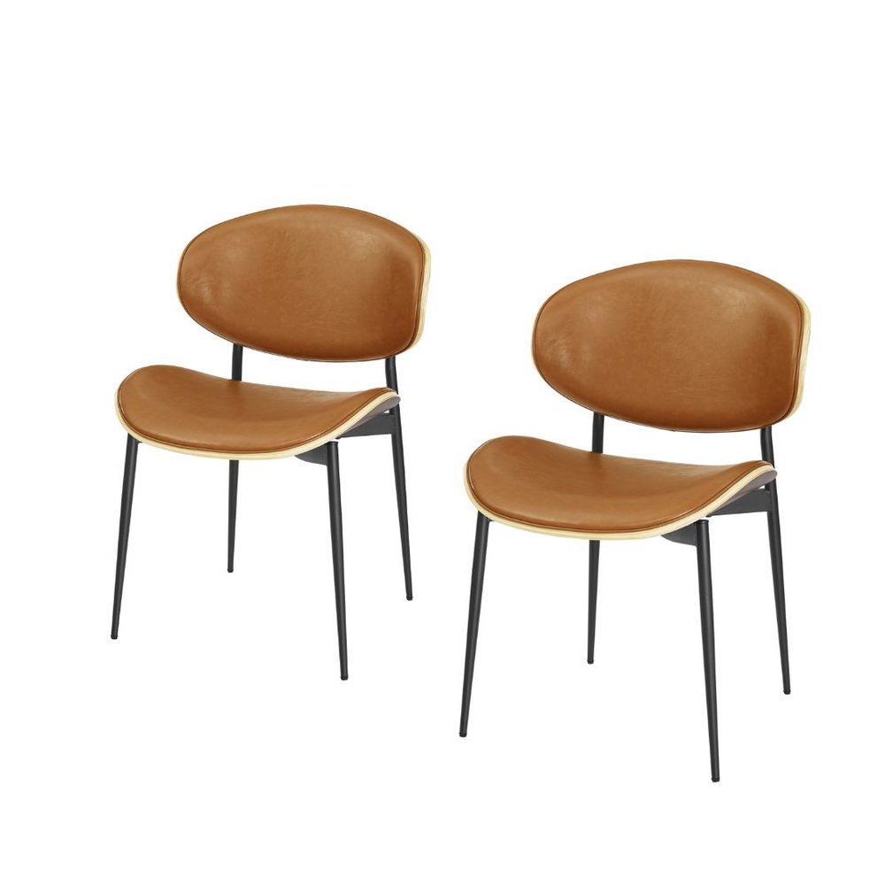 Set of Two Black Faux Leather and Wood Partially Open Back Dining Side Chairs