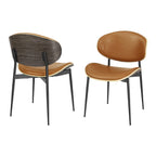 Set of Two Black Faux Leather and Wood Partially Open Back Dining Side Chairs