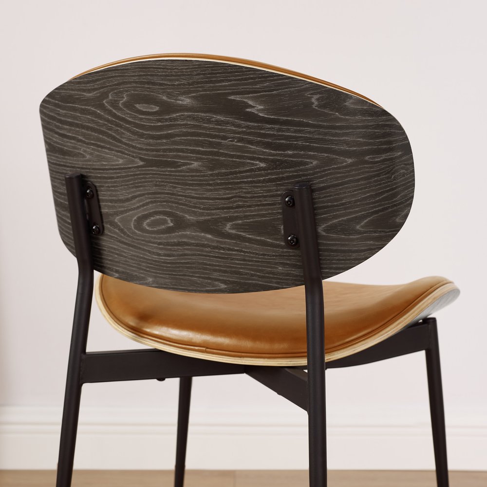 Set of Two Black Faux Leather and Wood Partially Open Back Dining Side Chairs