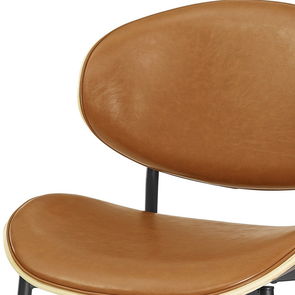 Set of Two Black Faux Leather and Wood Partially Open Back Dining Side Chairs