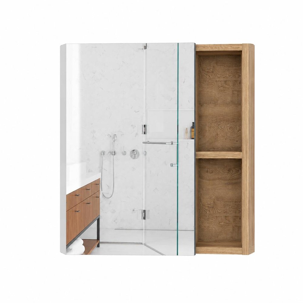 18" Natural Wood Wall Mounted Single Door Medicine Cabinet