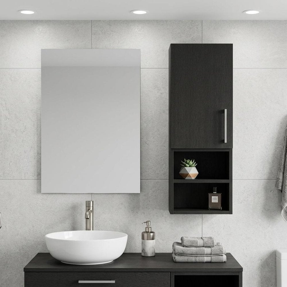 12" Black Wood Wall Mounted Single Door Medicine Cabinet