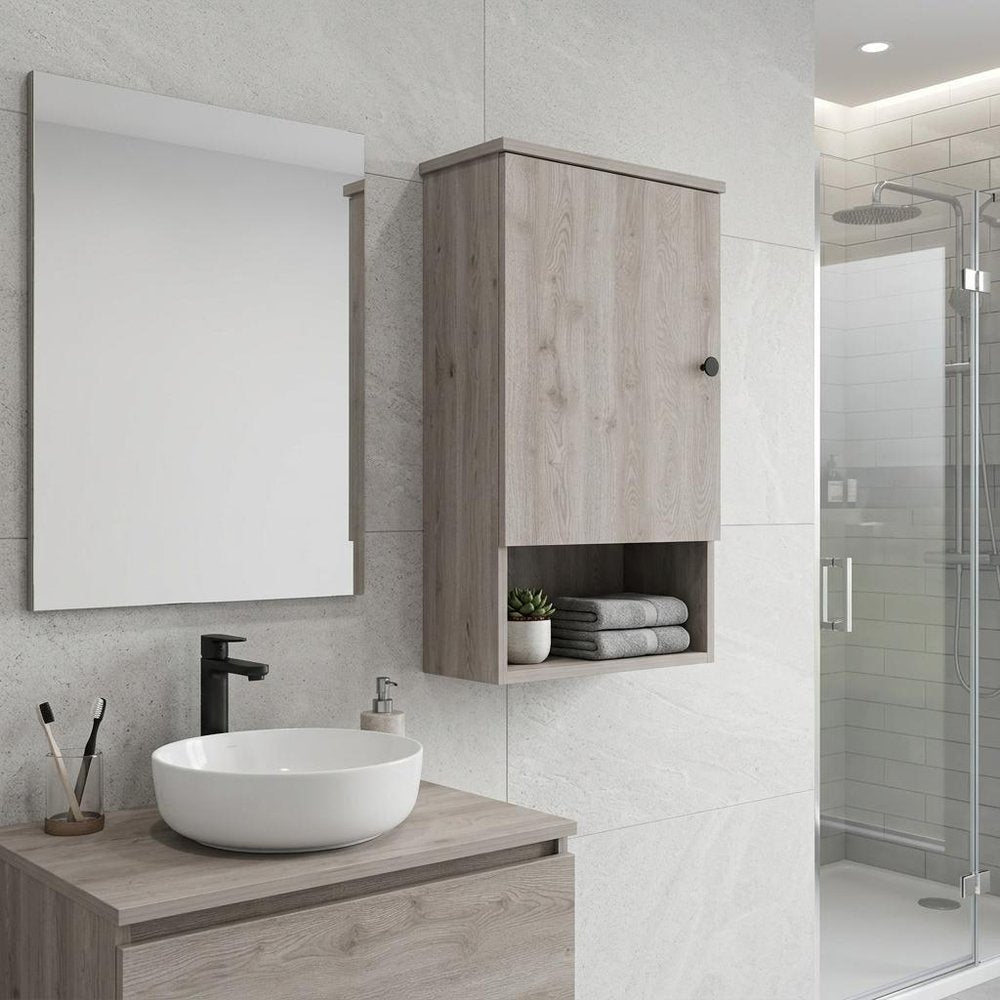 16" Light Gray Wood Wall Mounted Single Door Medicine Cabinet