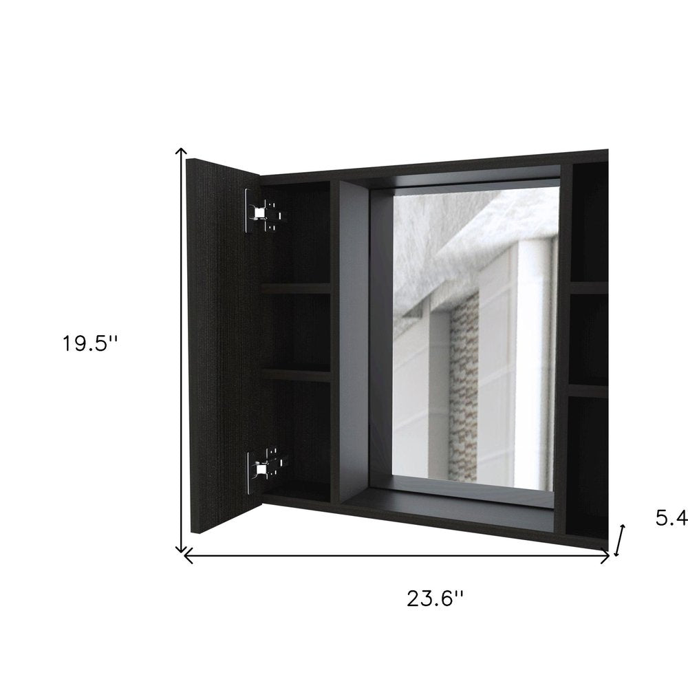 24" Black Wood Wall Mounted Double Door Medicine Cabinet