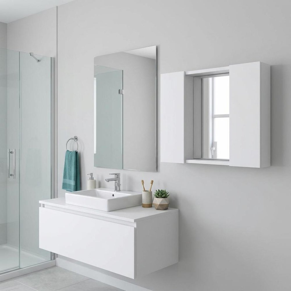 24" White Wood Wall Mounted Double Door Medicine Cabinet