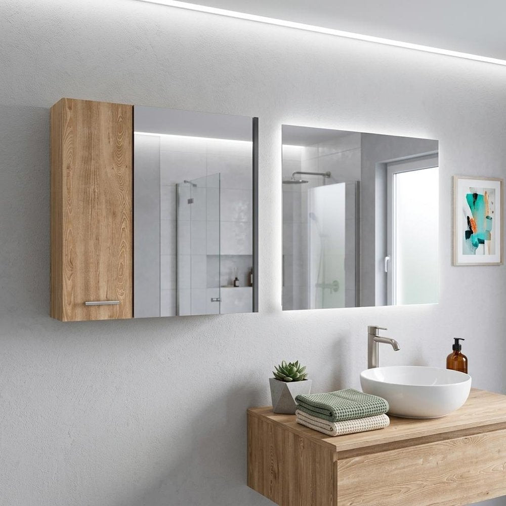 24" Natural Wood Wall Mounted Double Door Medicine Cabinet