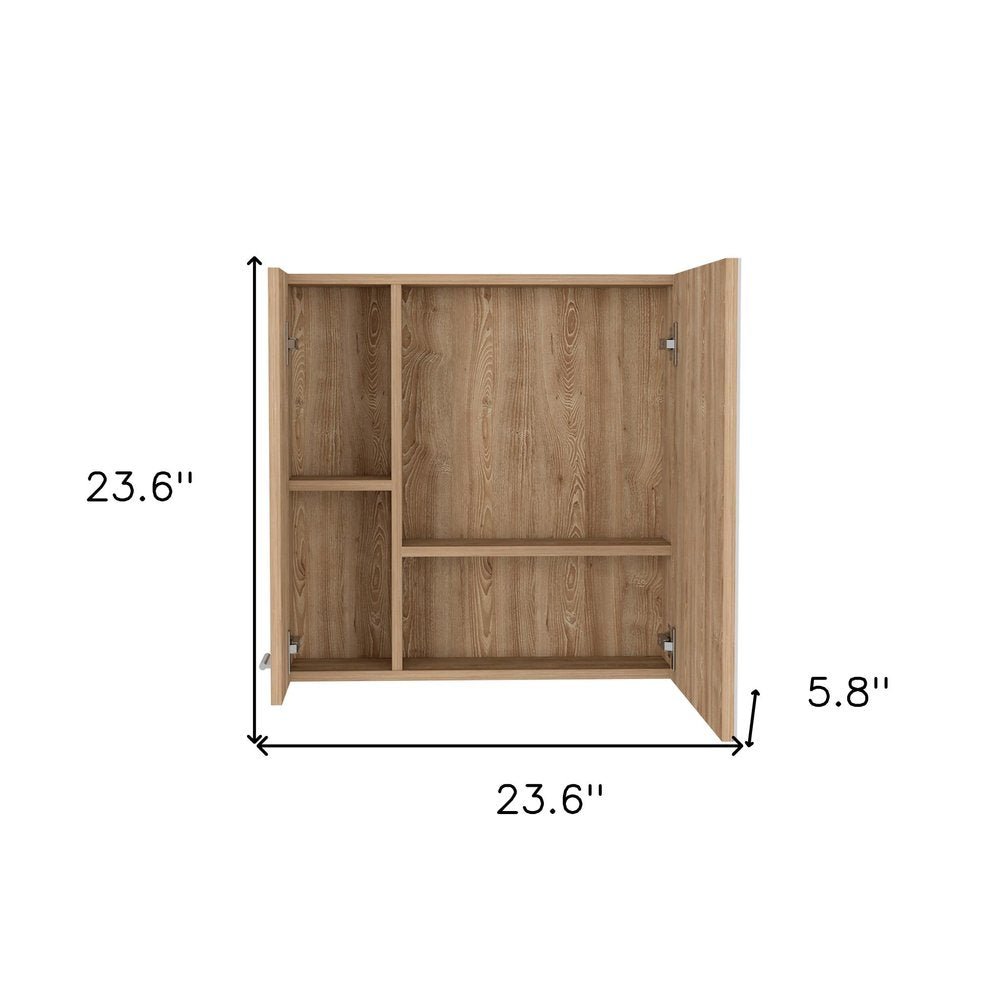 24" Natural Wood Wall Mounted Double Door Medicine Cabinet