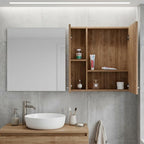 24" Natural Wood Wall Mounted Double Door Medicine Cabinet