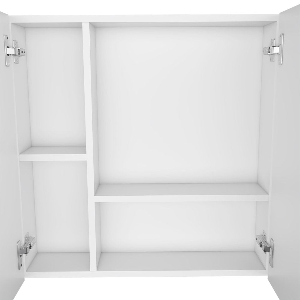 24" White Wood Wall Mounted Double Door Medicine Cabinet