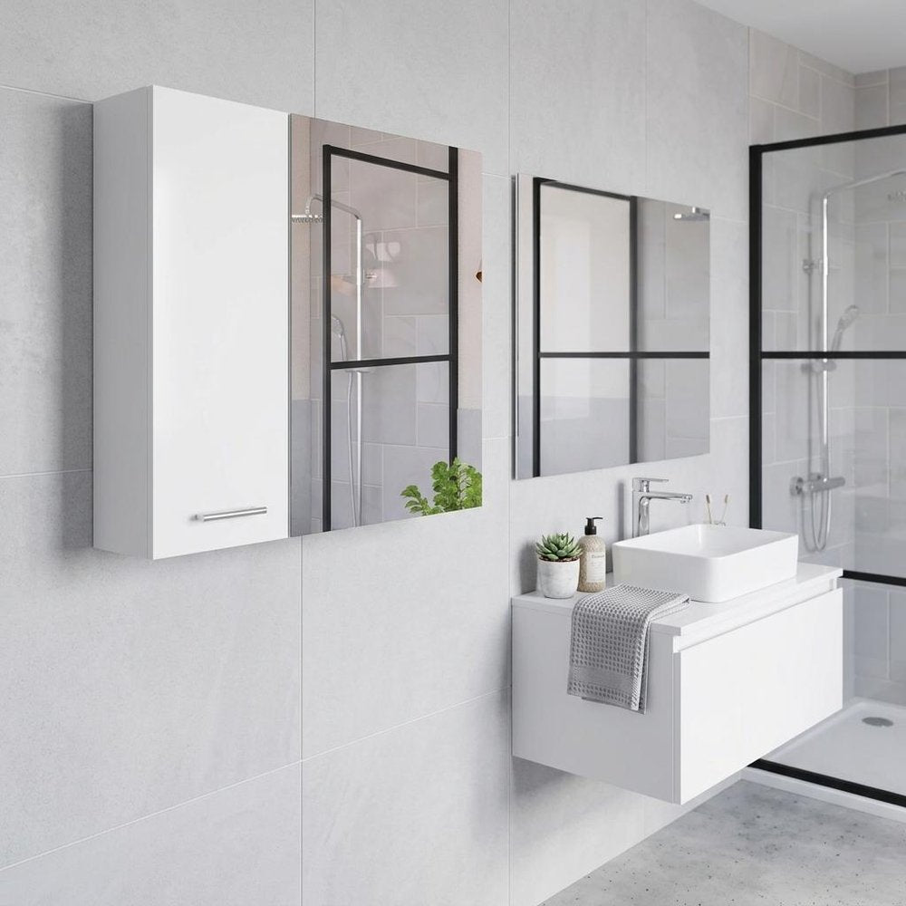 24" White Wood Wall Mounted Double Door Medicine Cabinet