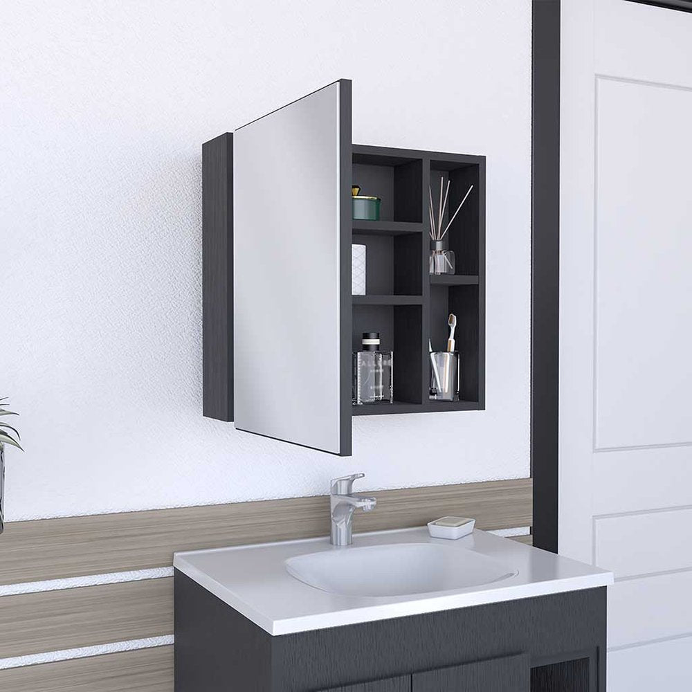 20" Black Wood Wall Mounted Single Door Medicine Cabinet