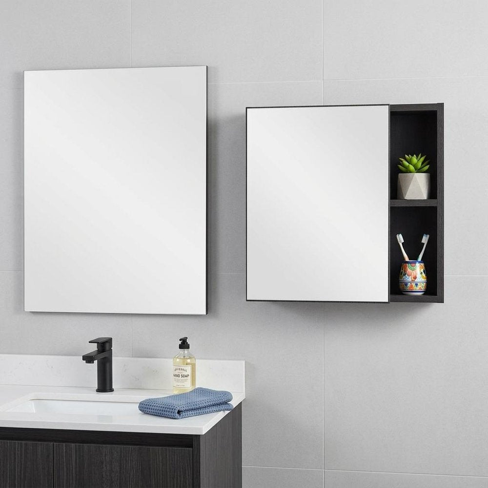 20" Black Wood Wall Mounted Single Door Medicine Cabinet