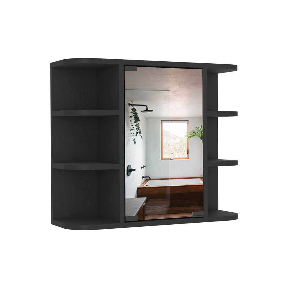 24" Black Wood Wall Mounted Single Door Medicine Cabinet