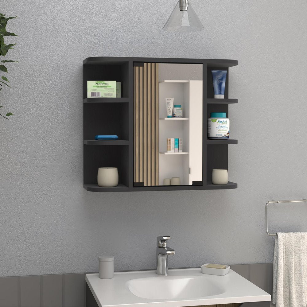 24" Black Wood Wall Mounted Single Door Medicine Cabinet