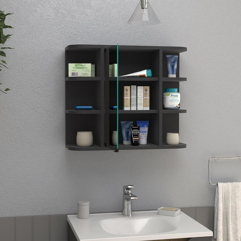 24" Black Wood Wall Mounted Single Door Medicine Cabinet