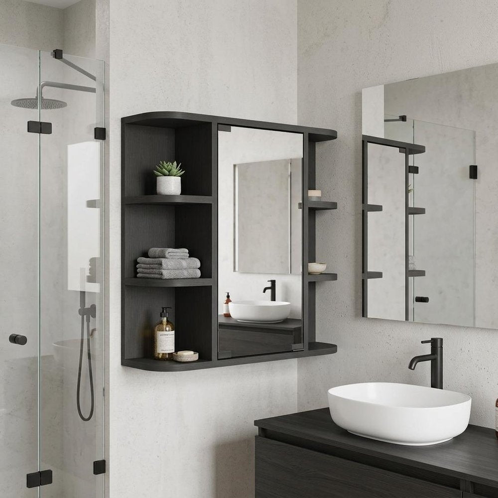24" Black Wood Wall Mounted Single Door Medicine Cabinet