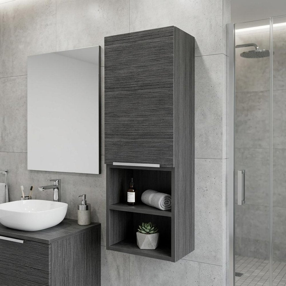 12" Smoky Black Wood Wall Mounted Single Door Medicine Cabinet
