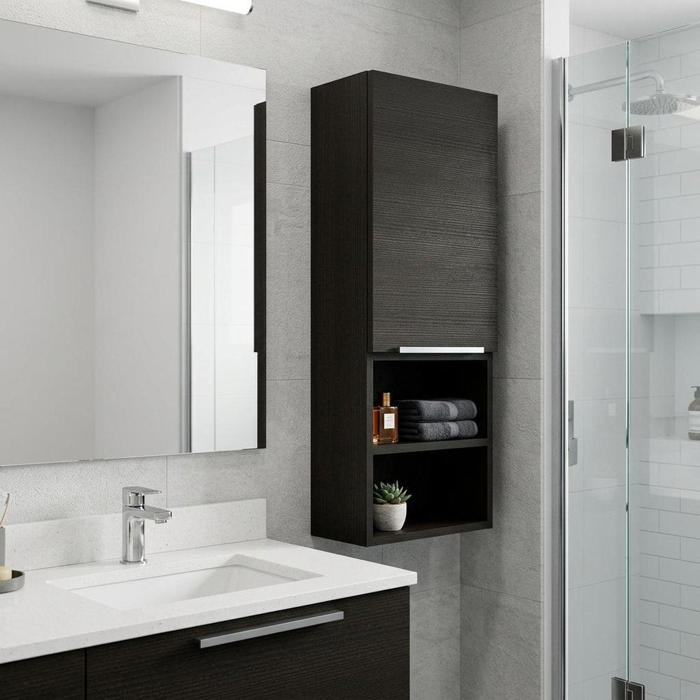 12" Black Wood Wall Mounted Single Door Medicine Cabinet