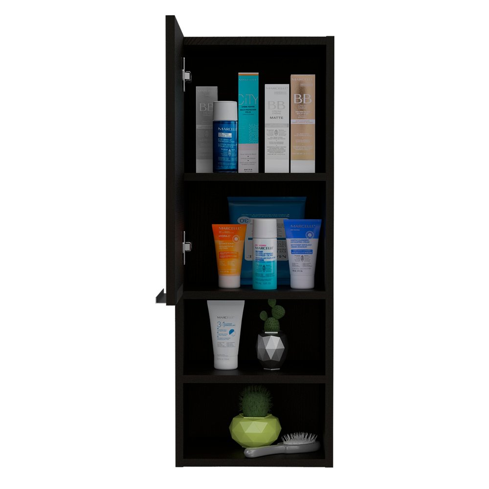 12" Black Wood Wall Mounted Single Door Medicine Cabinet