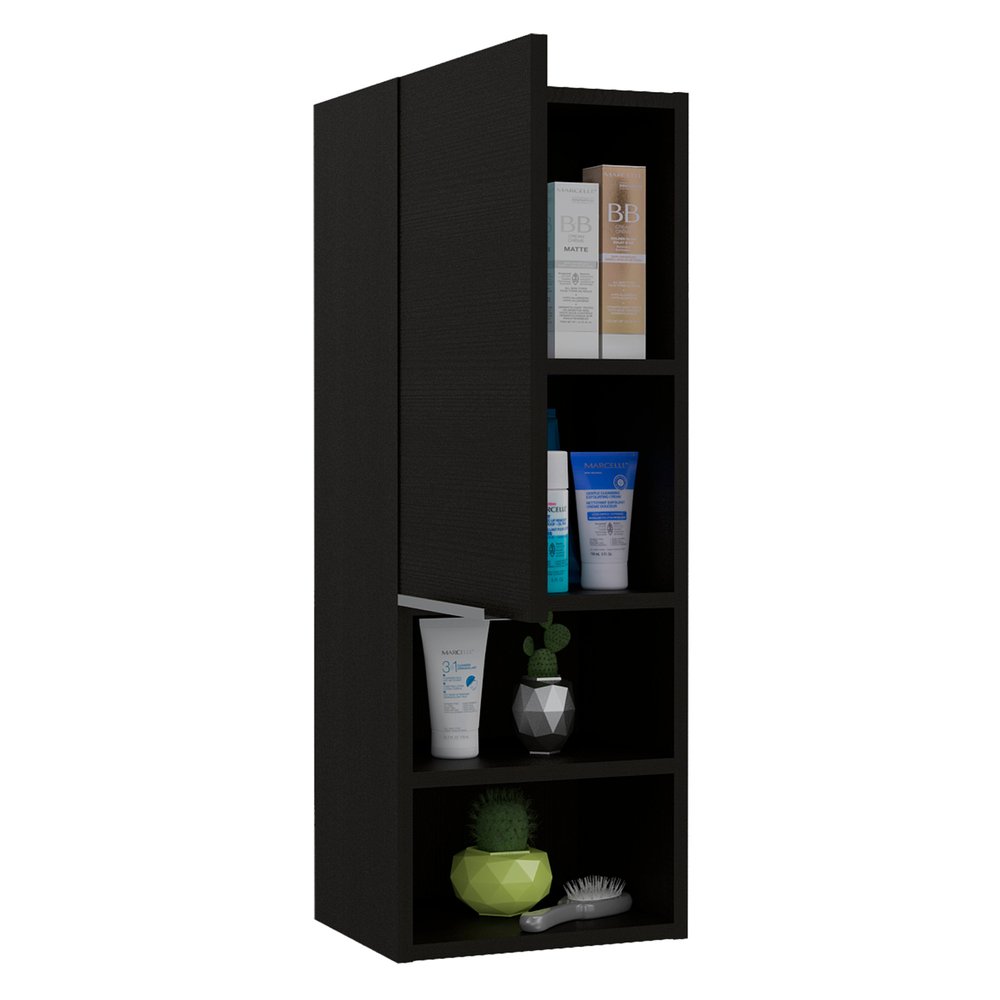 12" Black Wood Wall Mounted Single Door Medicine Cabinet