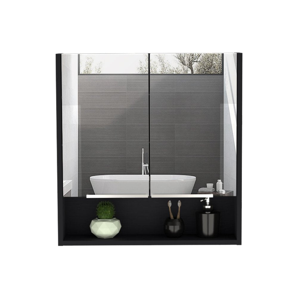 24" Black Wood Wall Mounted Double Door Medicine Cabinet