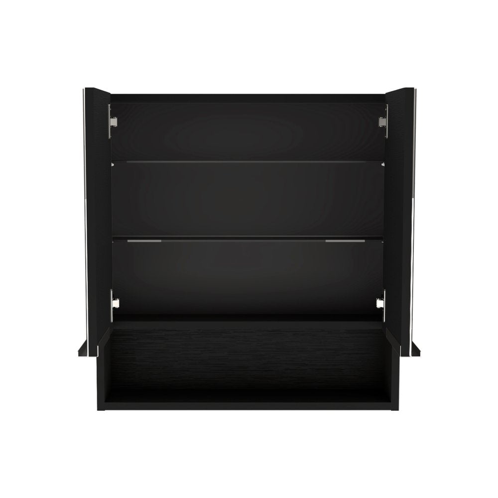 24" Black Wood Wall Mounted Double Door Medicine Cabinet