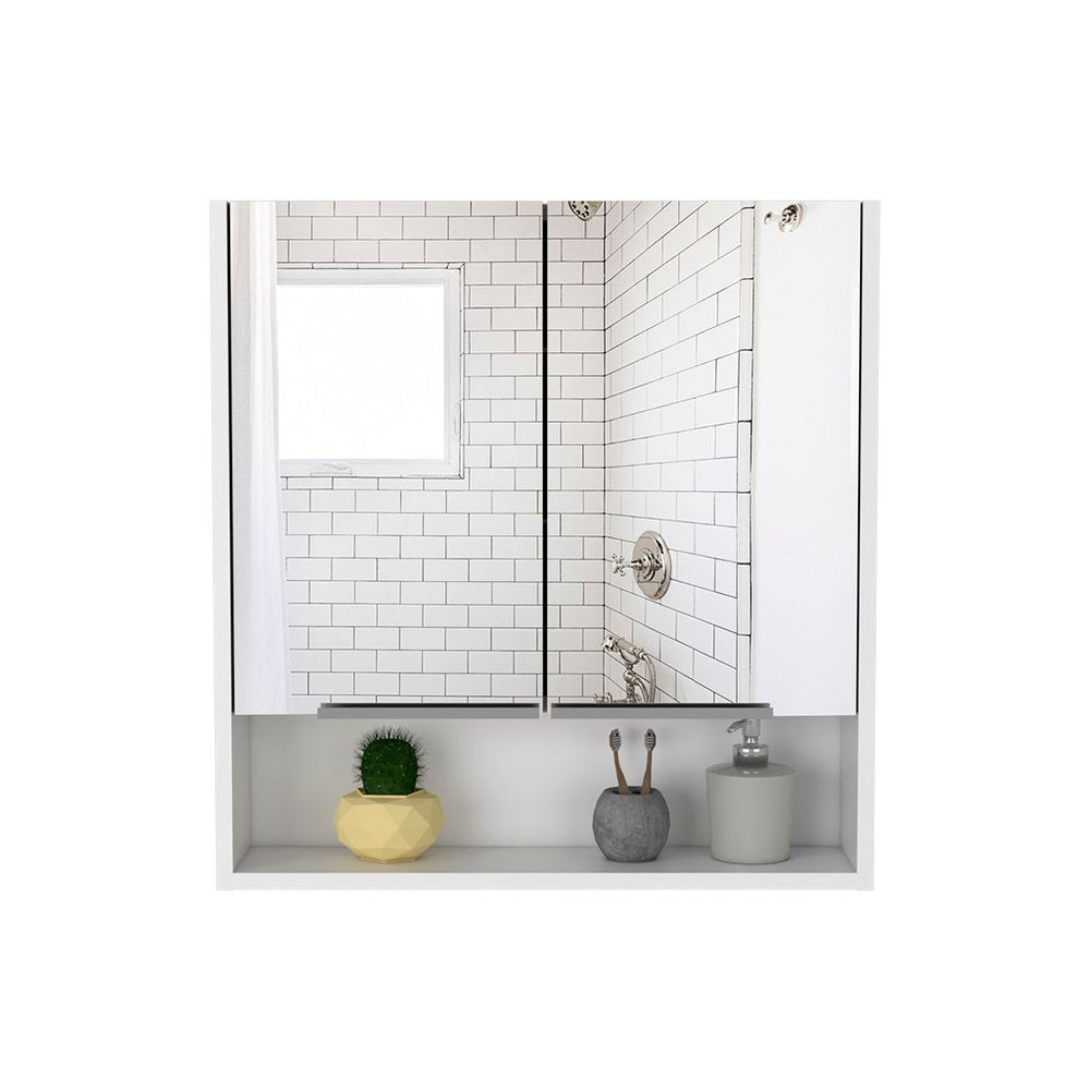 24" White Wood Wall Mounted Double Door Medicine Cabinet