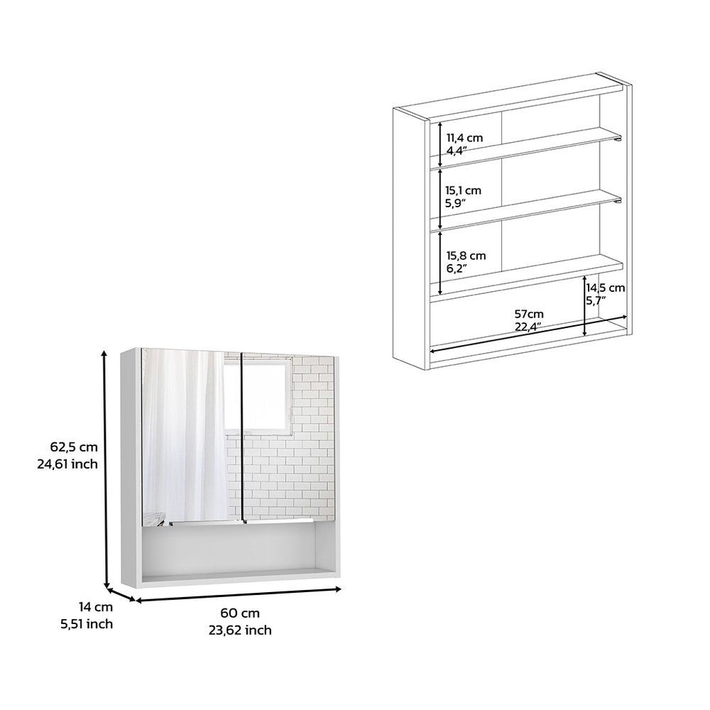 24" White Wood Wall Mounted Double Door Medicine Cabinet