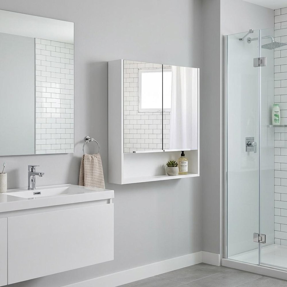 24" White Wood Wall Mounted Double Door Medicine Cabinet