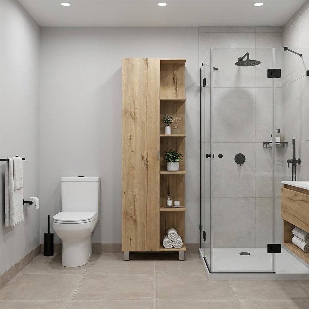 20" Natural Wood Single Door Linen Cabinet