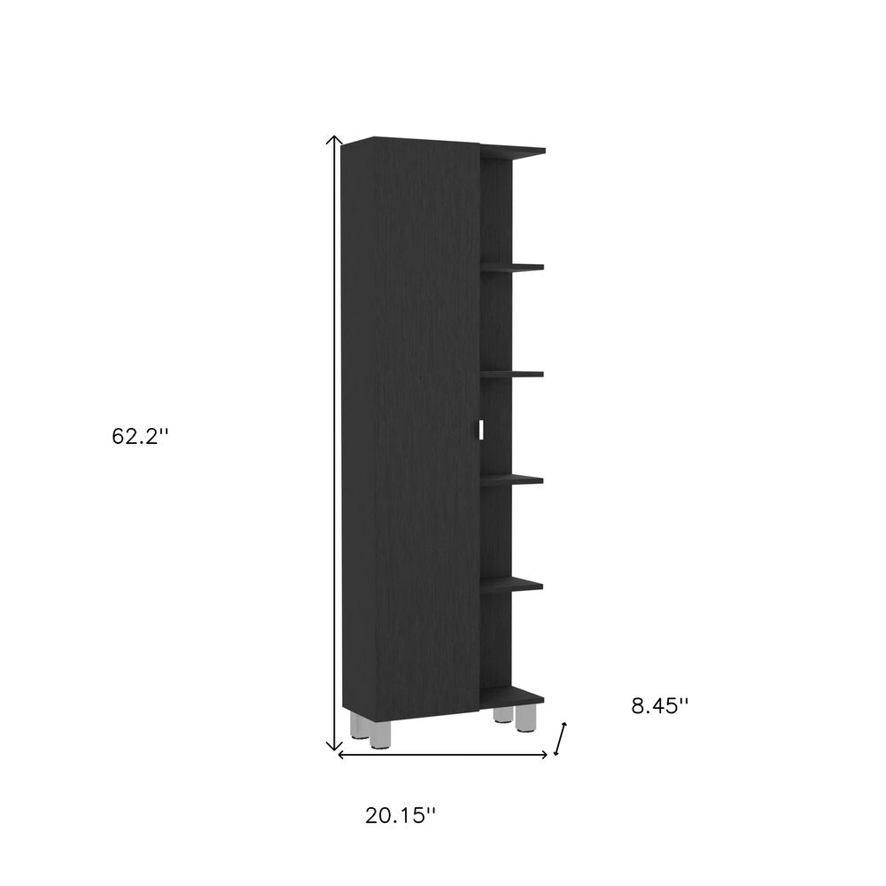 20" Black Wood Single Door Linen Cabinet