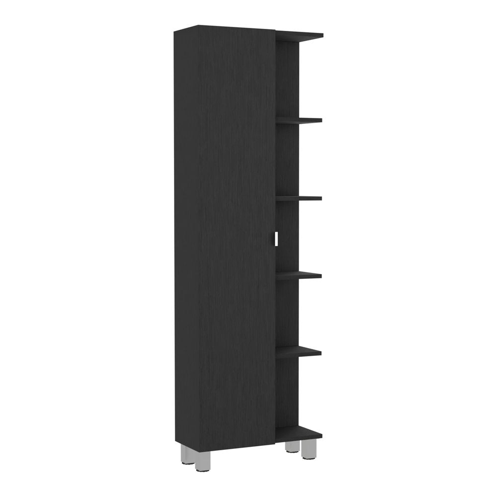 20" Black Wood Single Door Linen Cabinet