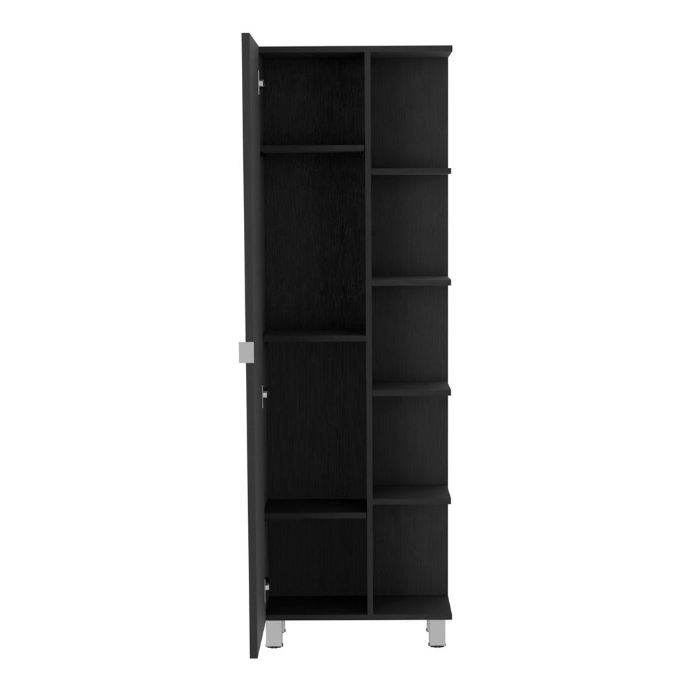 20" Black Wood Single Door Linen Cabinet