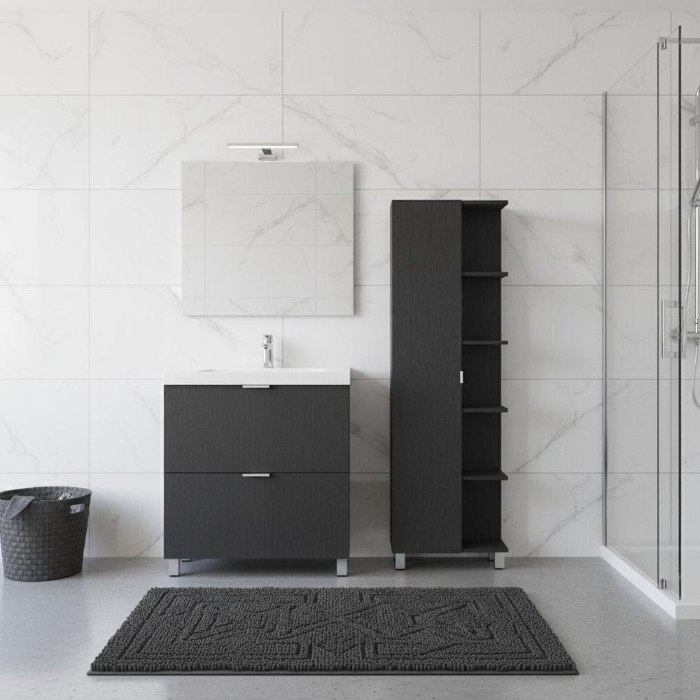 20" Black Wood Single Door Linen Cabinet