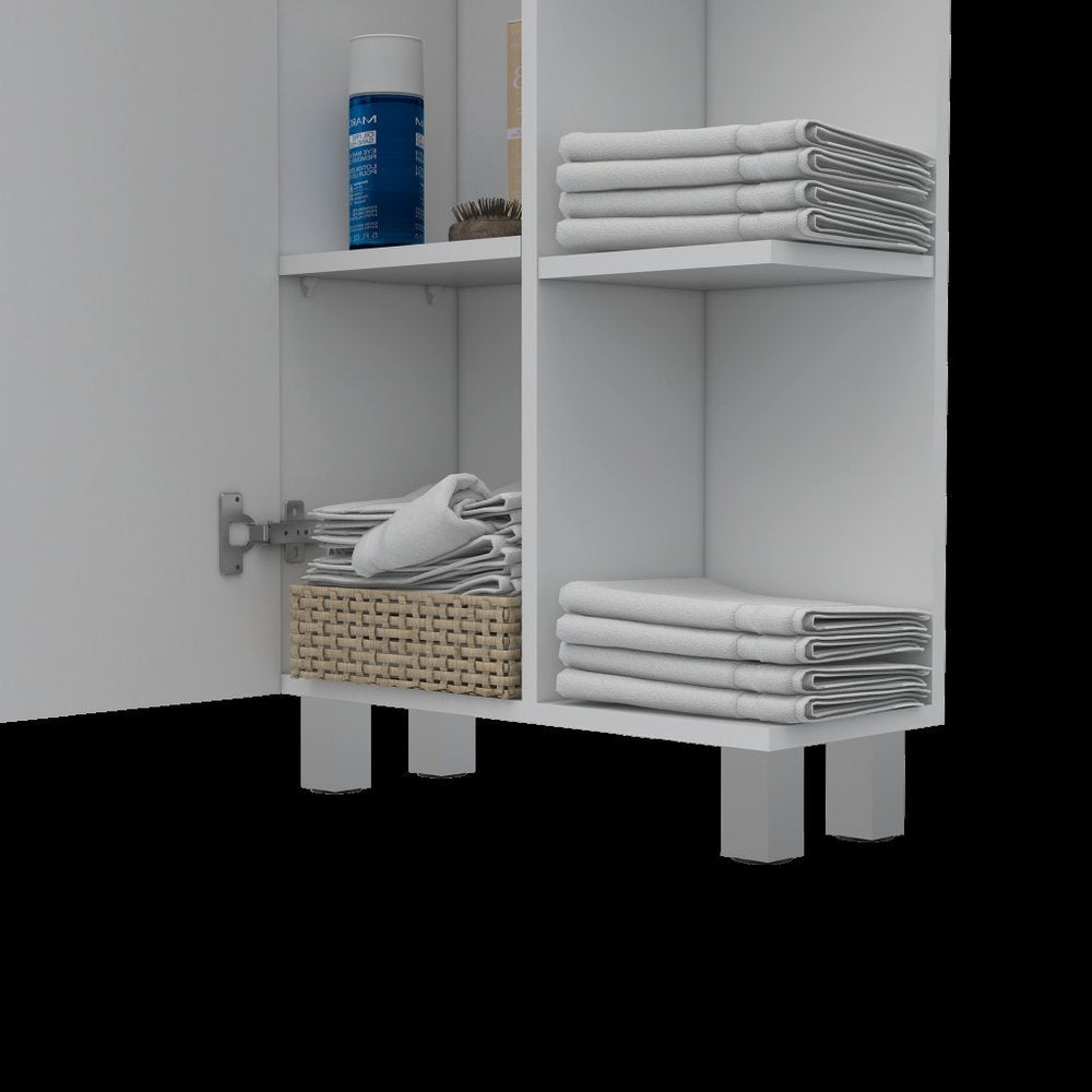 20" White Wood Single Door Linen Cabinet
