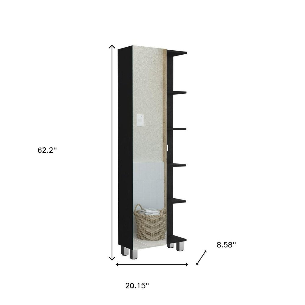 20" Black Wood Single Door Linen Cabinet