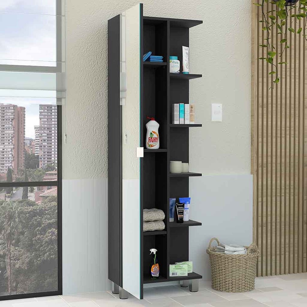 20" Black Wood Single Door Linen Cabinet