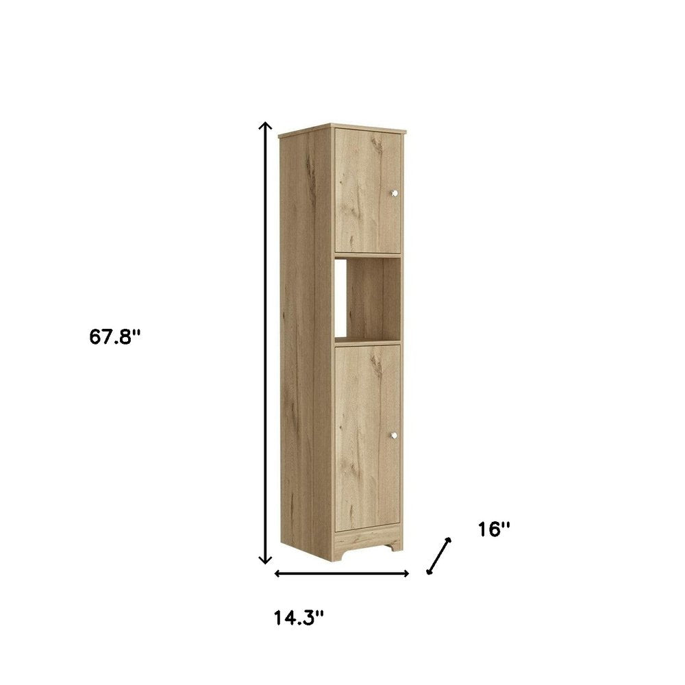 14" Natural Wood Double Door Linen Cabinet
