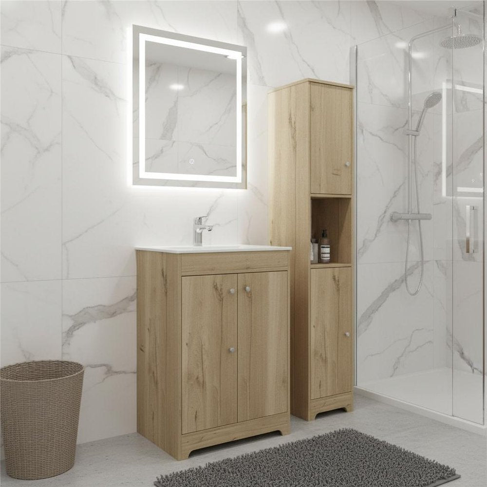 14" Natural Wood Double Door Linen Cabinet