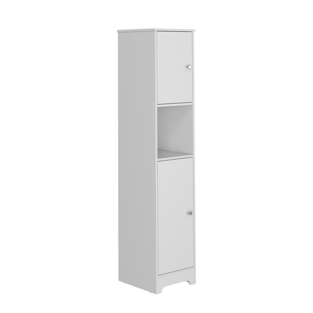 14" White Wood Double Door Linen Cabinet