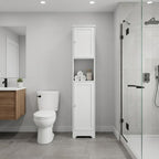 14" White Wood Double Door Linen Cabinet