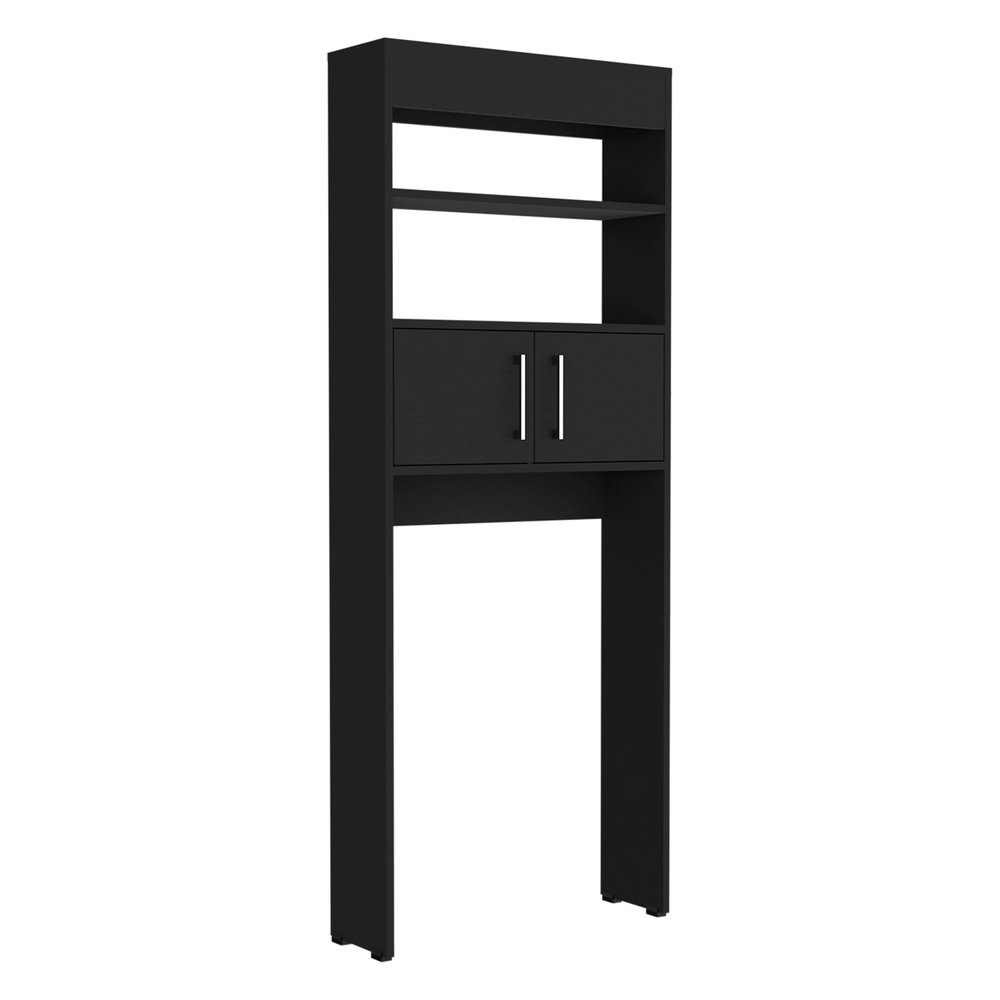 25" Black Wood Recessed Double Door Over-the-Toilet Storage