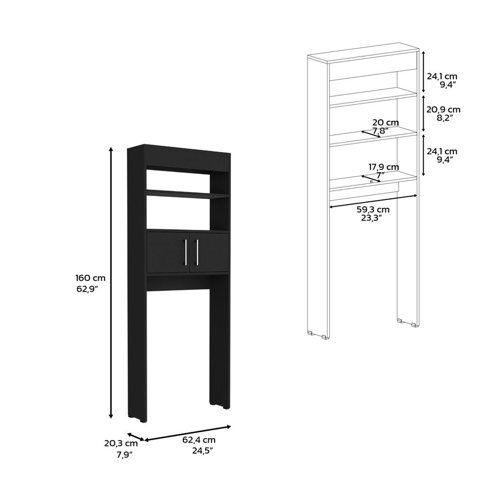 25" Black Wood Recessed Double Door Over-the-Toilet Storage