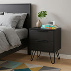 22" Black Wood Two Drawer Nightstand