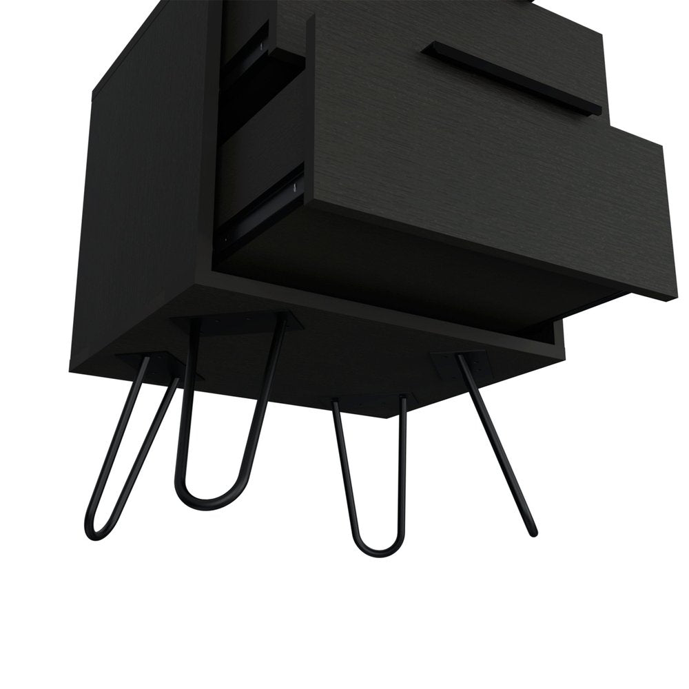 22" Black Wood Two Drawer Nightstand