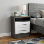 20" Gray Wood Two Drawer Nightstand