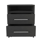 20" Black Two Drawer Faux Wood Nightstand